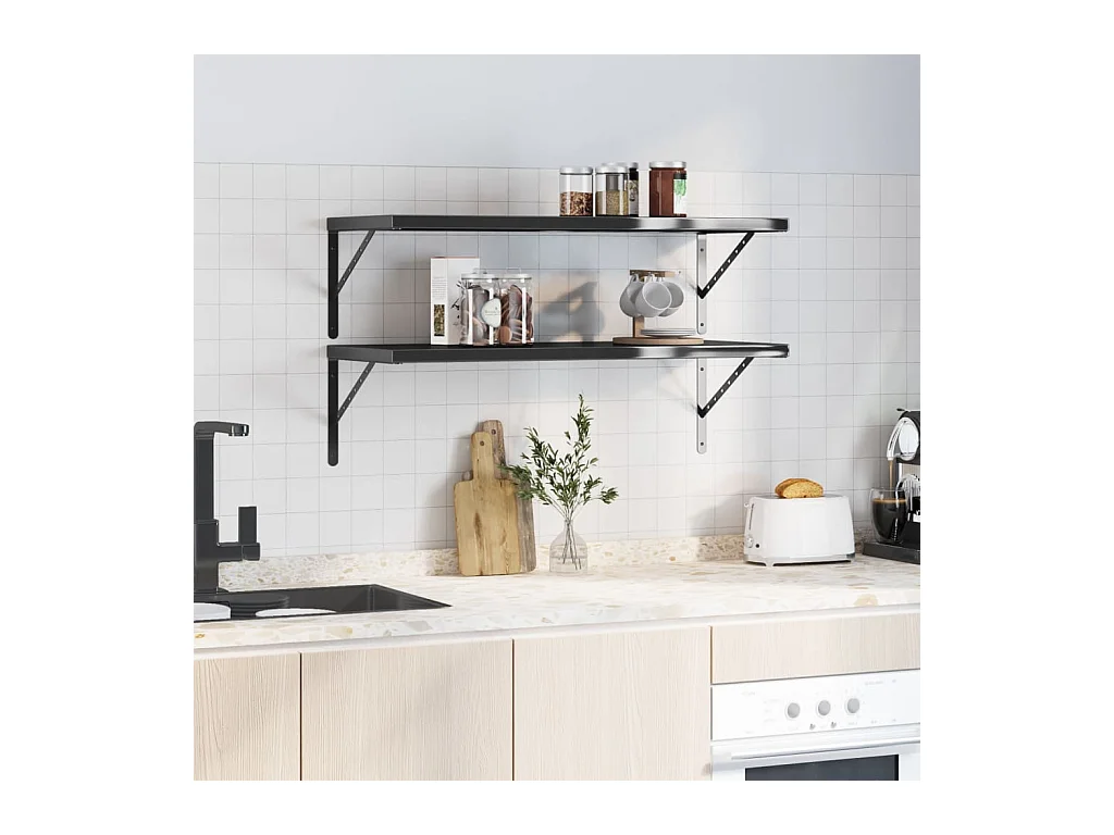 Étagères murales 2 pcs 100x40 cm noir acier inoxydable FR651296