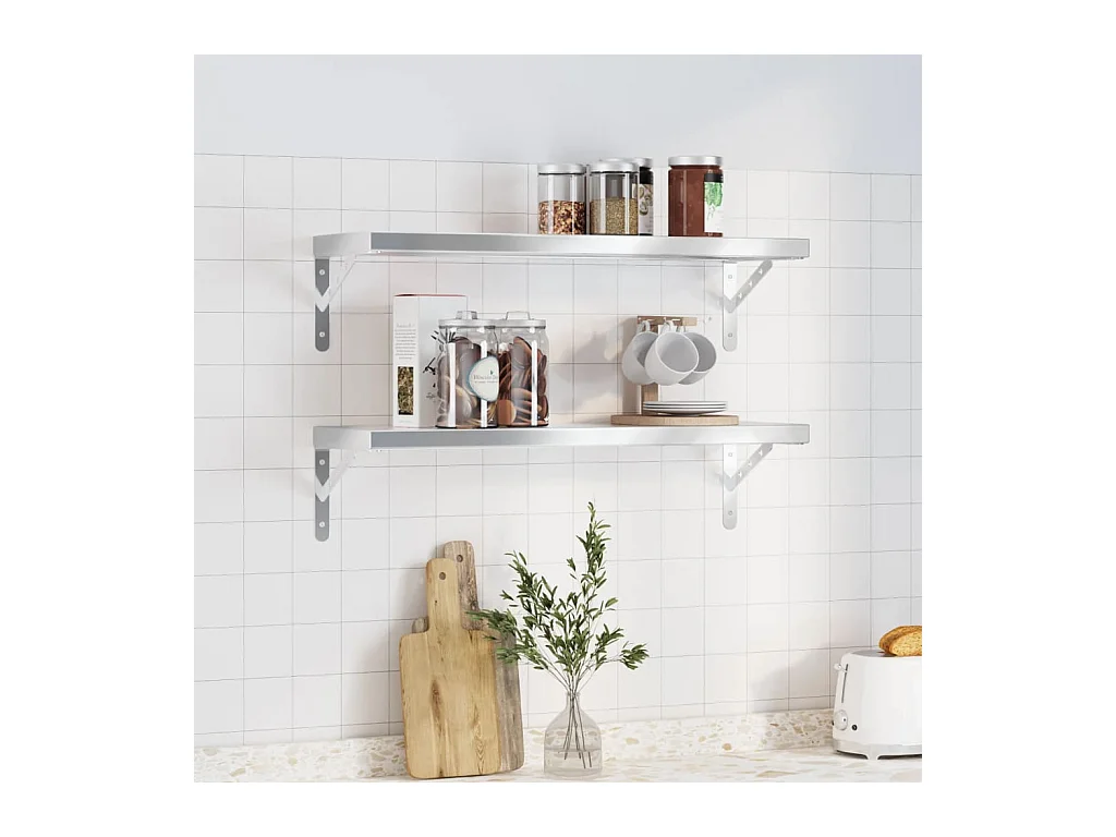 Étagères murales 2 pcs 75x23,5 cm argenté acier inoxydable FR200000