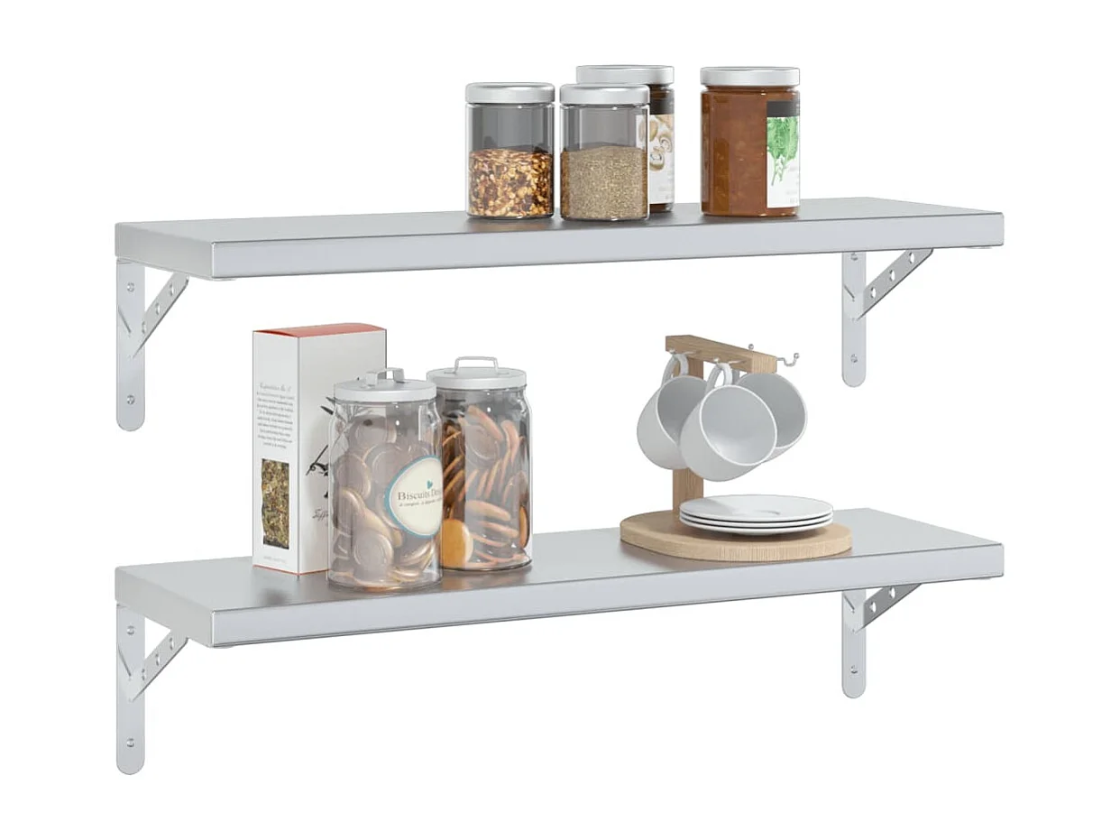 Estantes de pared 2 uds acero inoxidable plateado 75x23,5 cm ES428829