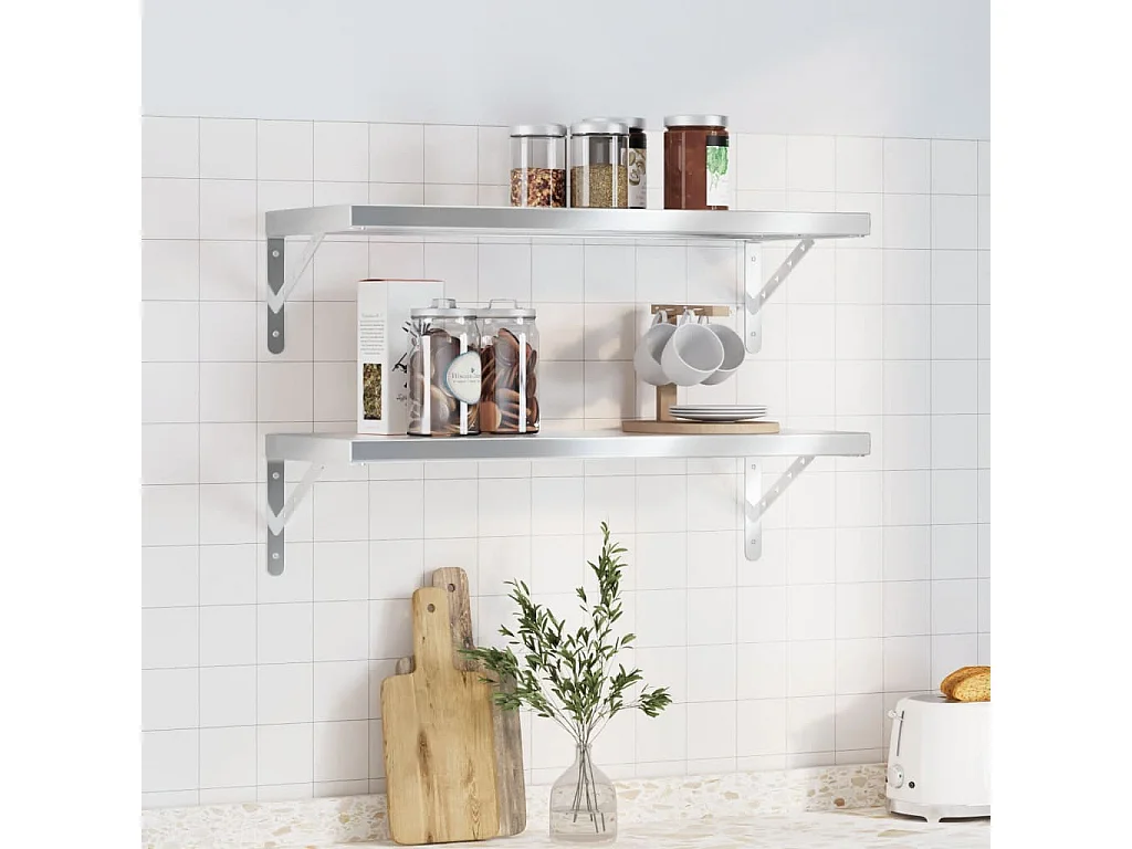 Wandschappen 2 st 75x30x3 cm roestvrijstaal zilverkleurig BE627991