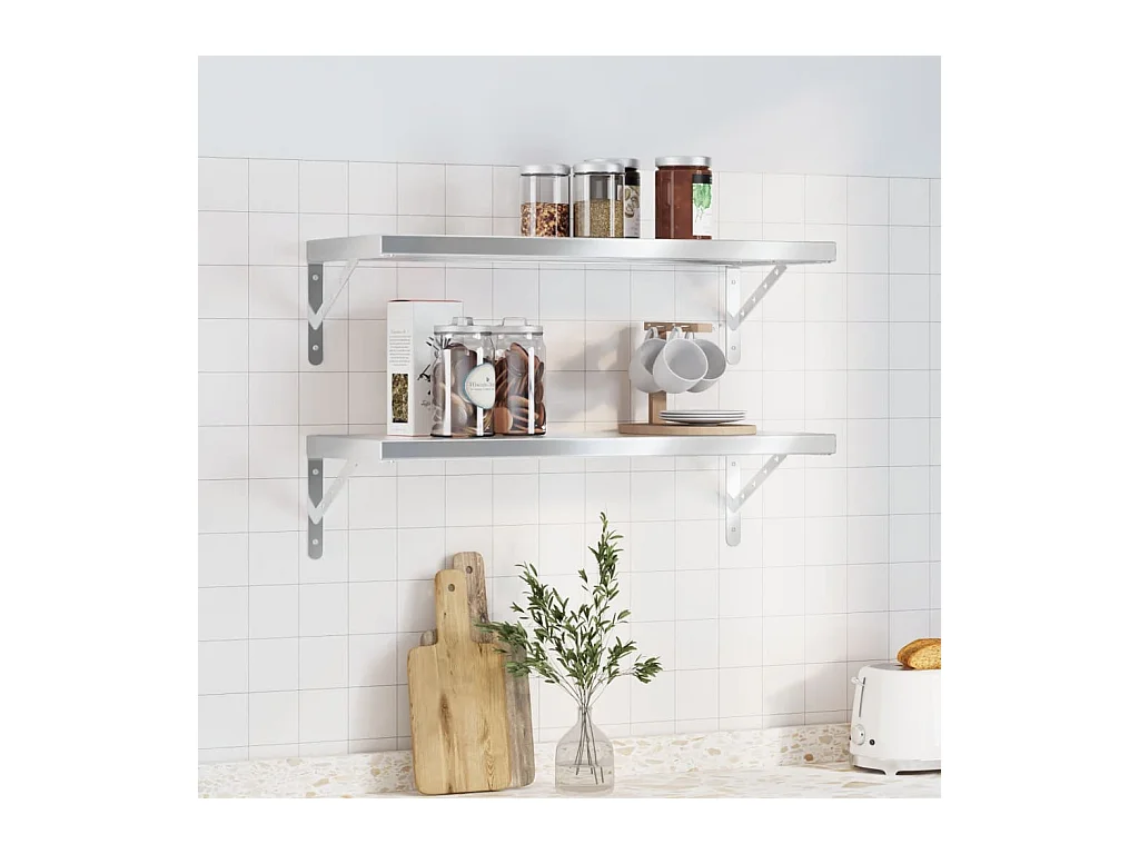 Étagères murales 2 pcs 75x30x3 cm argenté acier inoxydable FR260814