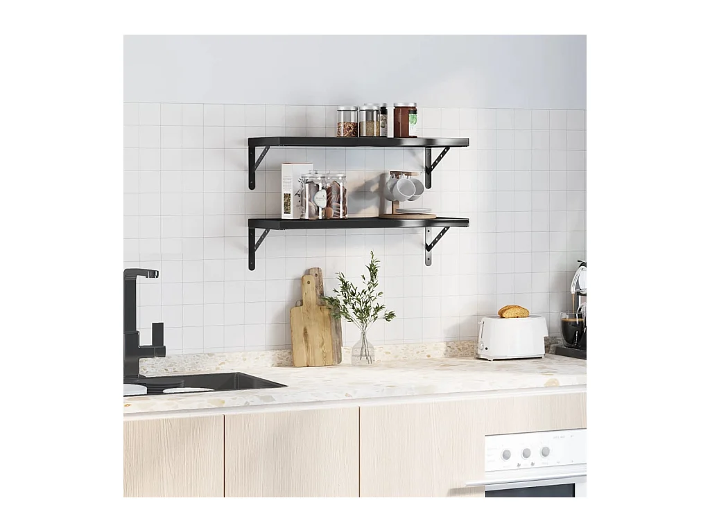 Étagères murales 2 pcs 75x30x3 cm noir acier inoxydable FR957303