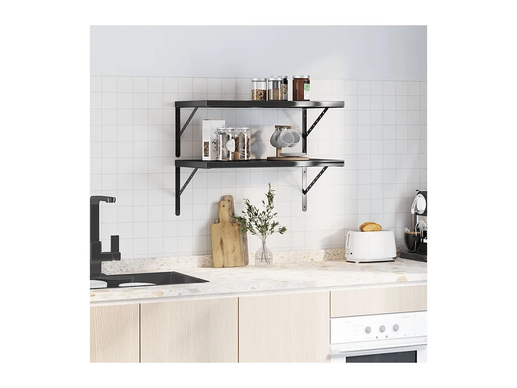 Étagères murales 2 pcs 75x40 cm noir acier inoxydable FR130585