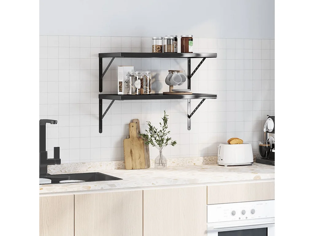 Estantes de pared 2 uds acero inoxidable negro 75x40 cm ES471338