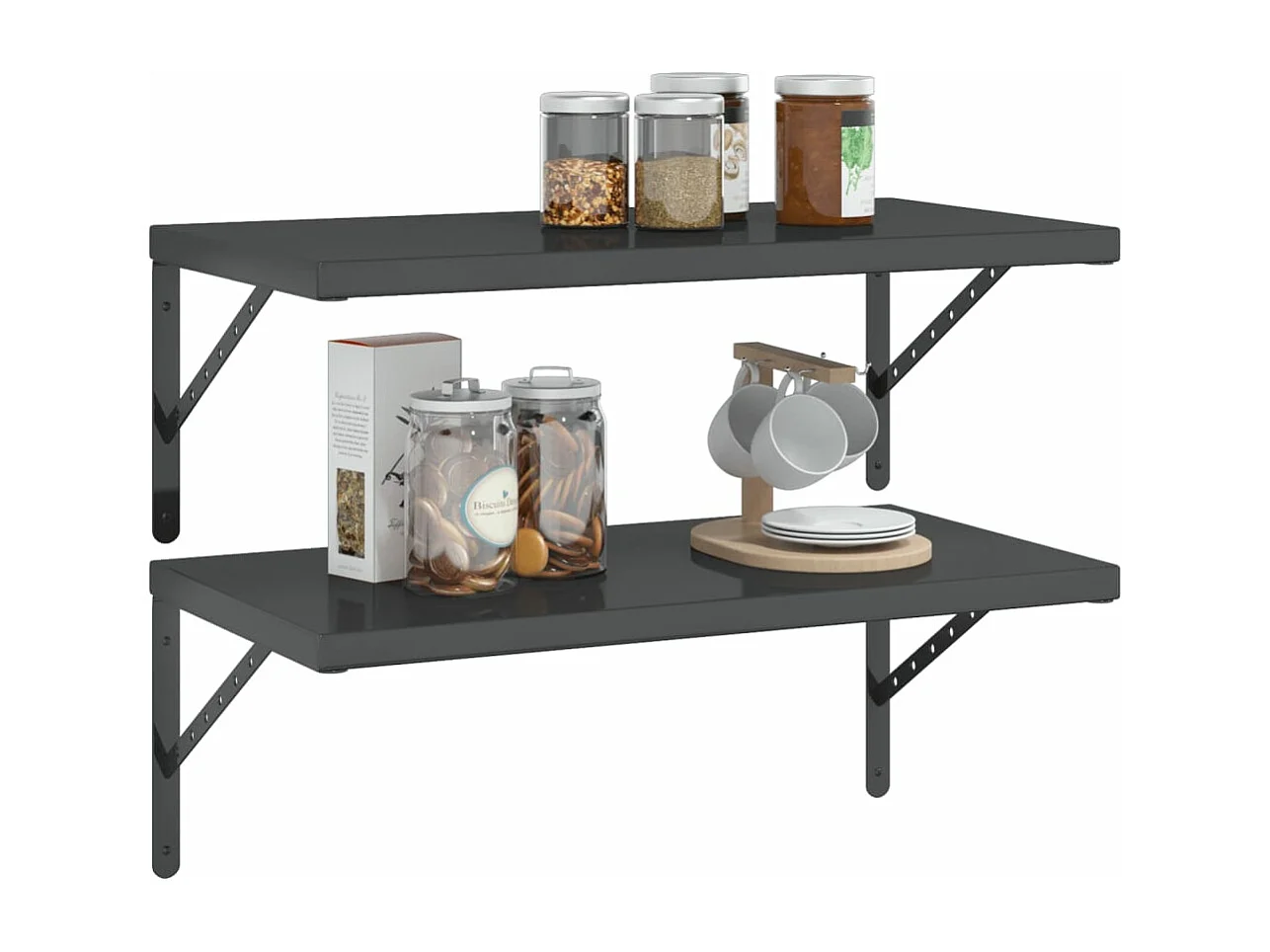 Estantes de pared 2 uds acero inoxidable negro 75x40 cm ES471338