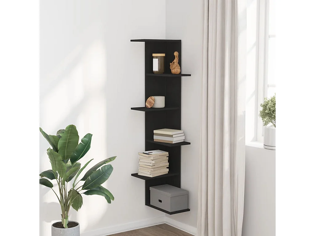 Estantería de pared de esquina madera negra 36,5x36,5x140 cm ES616797