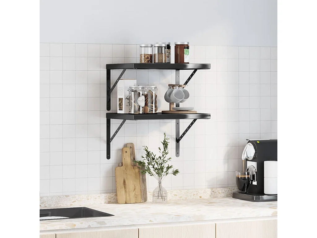 Estantes de pared 2 uds acero inoxidable negro 50x40x3 cm ES448856