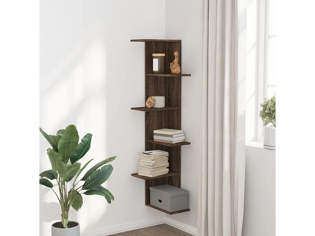 Étagère d'angle murale chêne marron bois d'ingénierie FR634237
