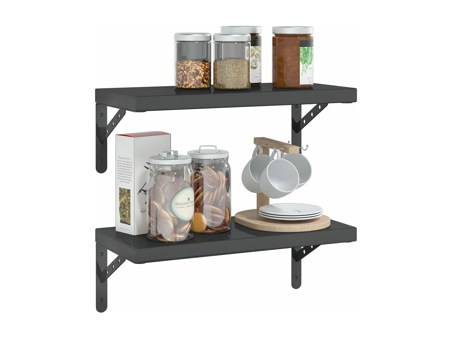 Étagères murales 2 pcs 50x23,5 cm noir acier inoxydable FR946034