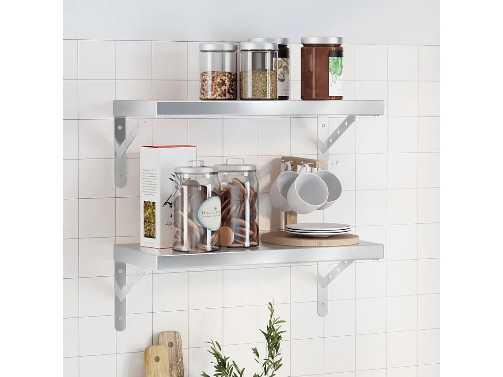 Estantes de pared 2 uds acero inoxidable plateado 50x23,5x3 cm ES656951