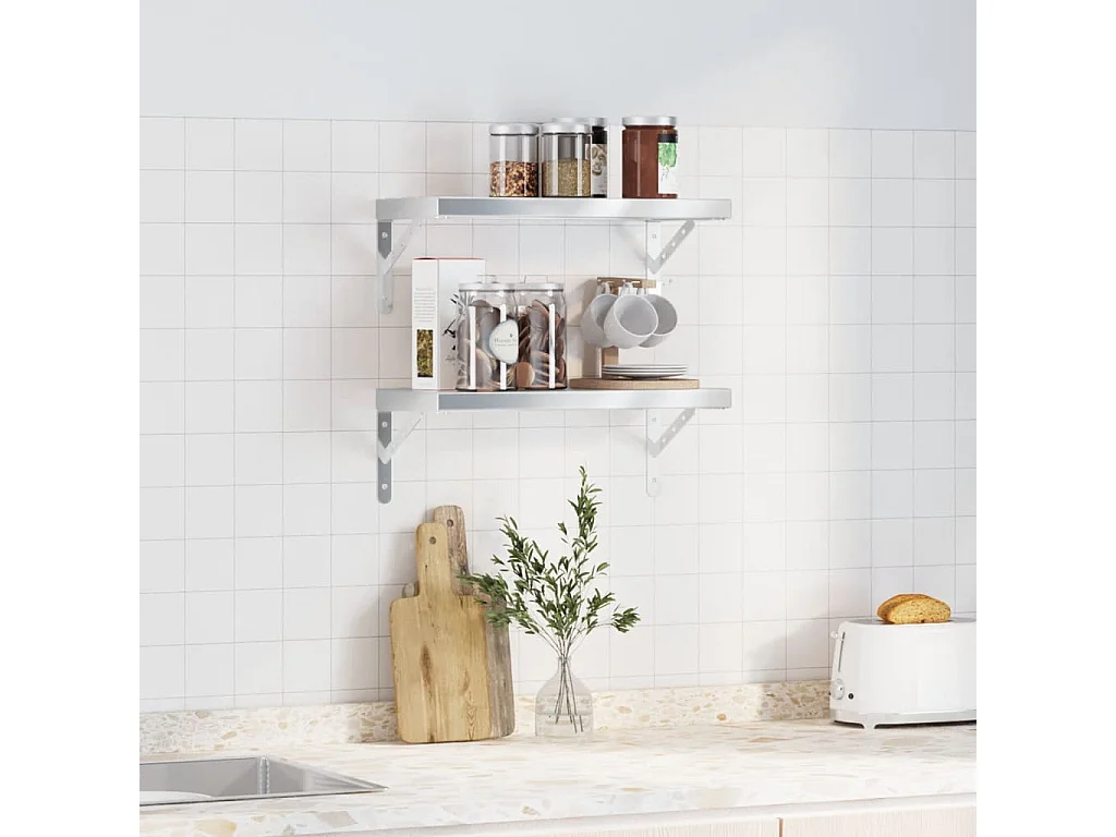 Estantes de pared 2 uds acero inoxidable plateado 50x23,5x3 cm ES656951