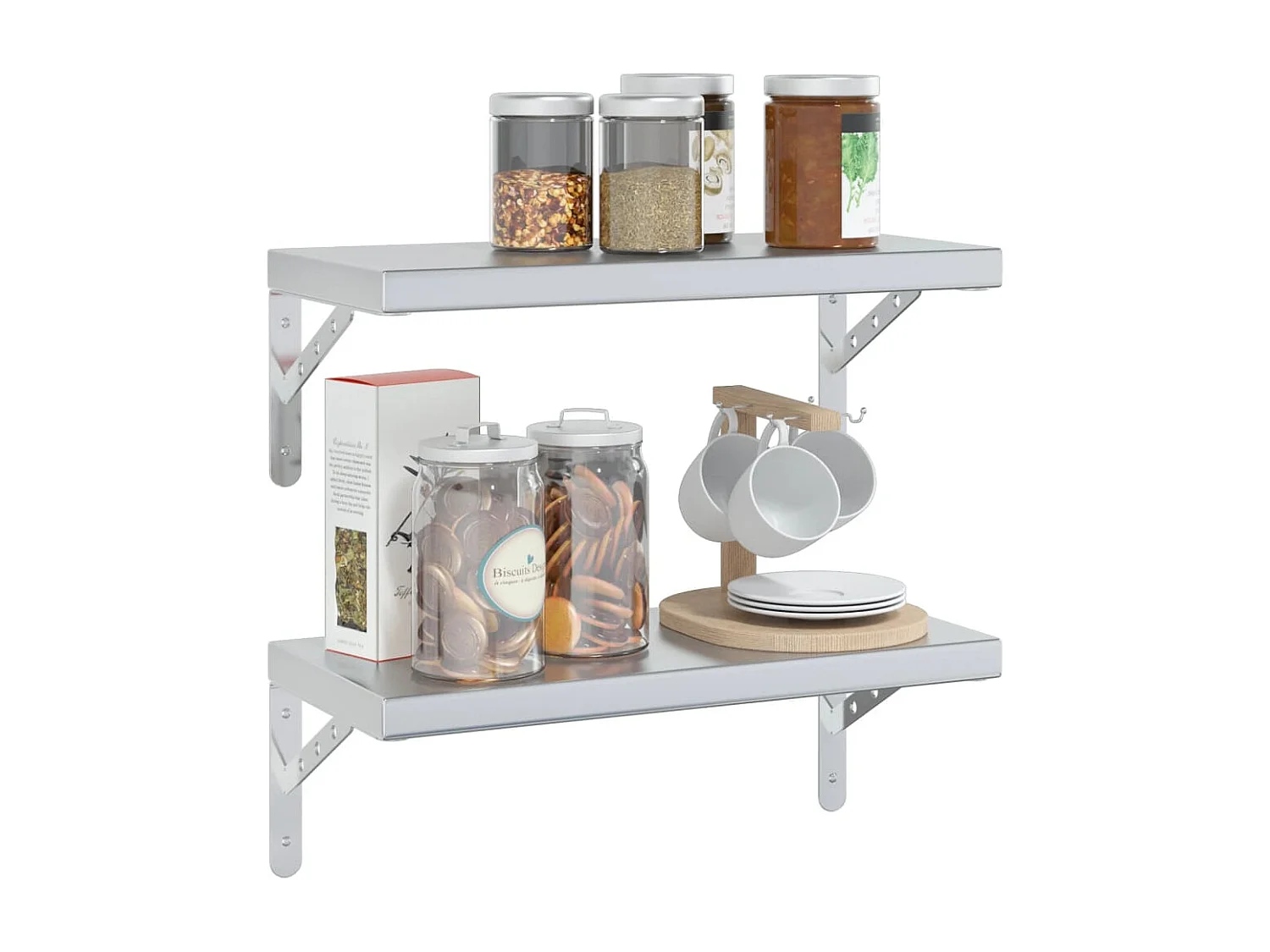 Estantes de pared 2 uds acero inoxidable plateado 50x23,5x3 cm ES656951