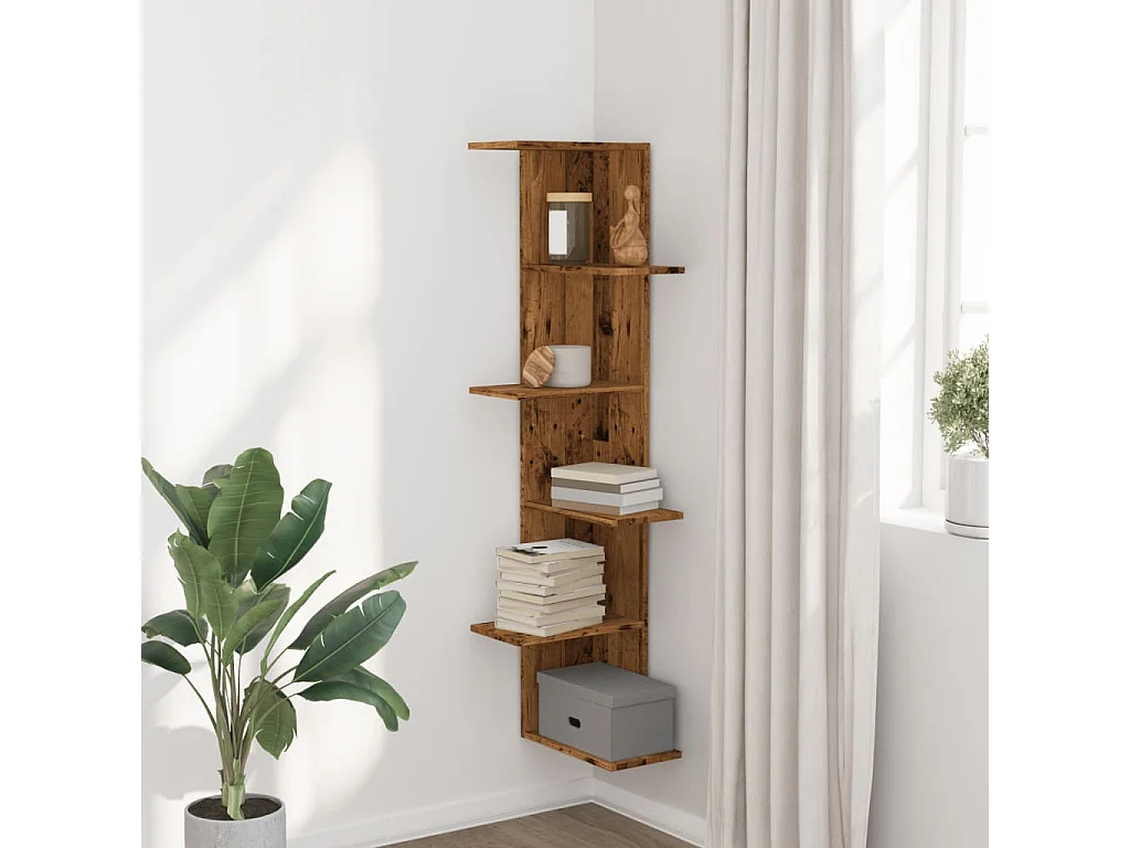 Étagère d'angle murale vieux bois bois d'ingénierie FR820842