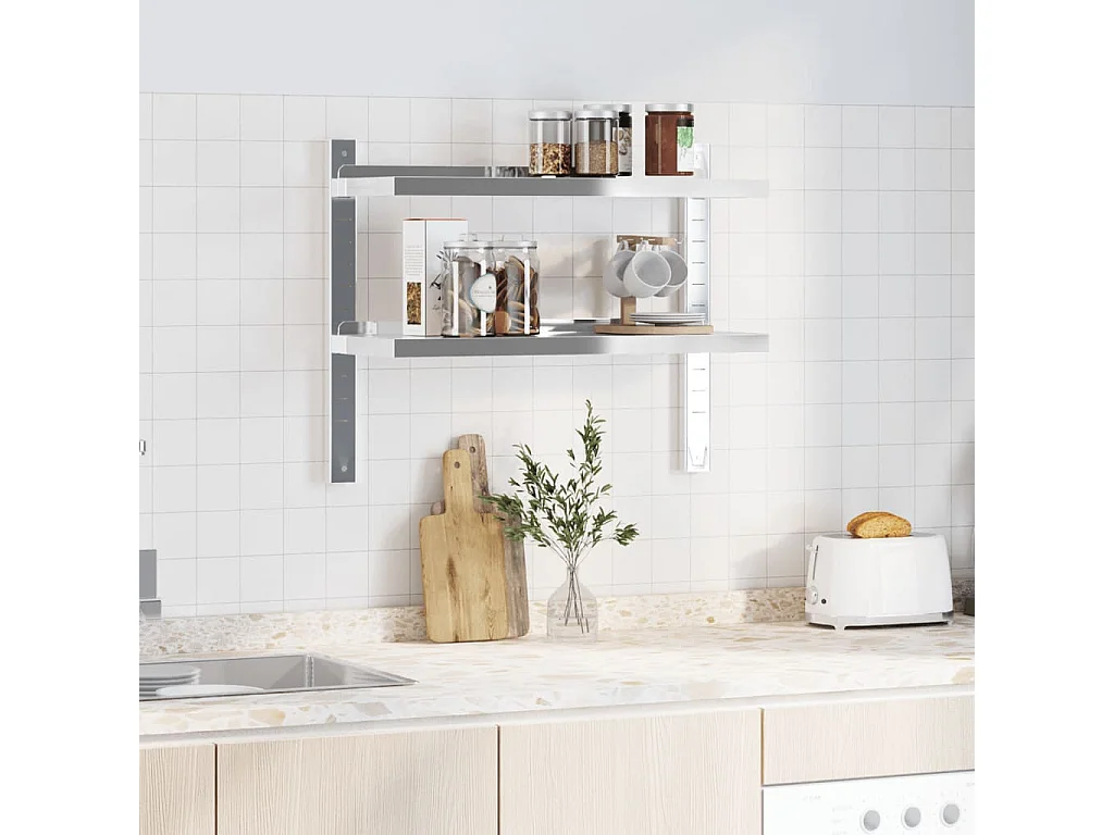 Étagère murale 2 niveaux 75x23,5x60 cm argenté acier inoxydable FR717041