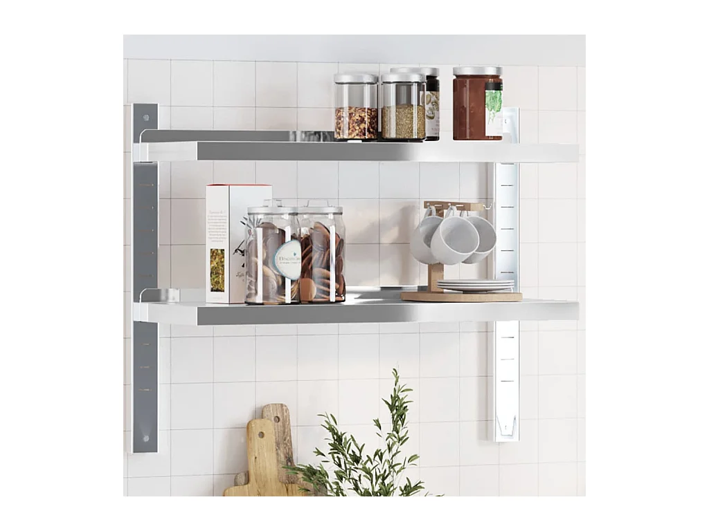 Étagère murale 2 niveaux 75x23,5x60 cm argenté acier inoxydable FR717041