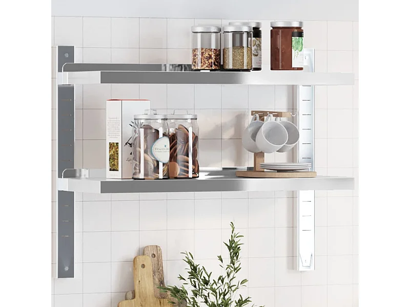 Étagère murale 2 niveaux 75x23,5x60 cm argenté acier inoxydable FR717041