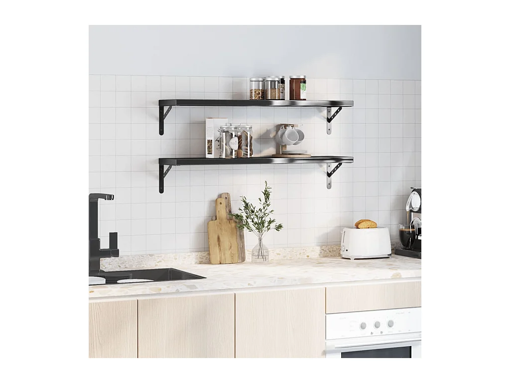 Wandschappen 2 st 100x23,5x3 cm roestvrijstaal zwart BE654626