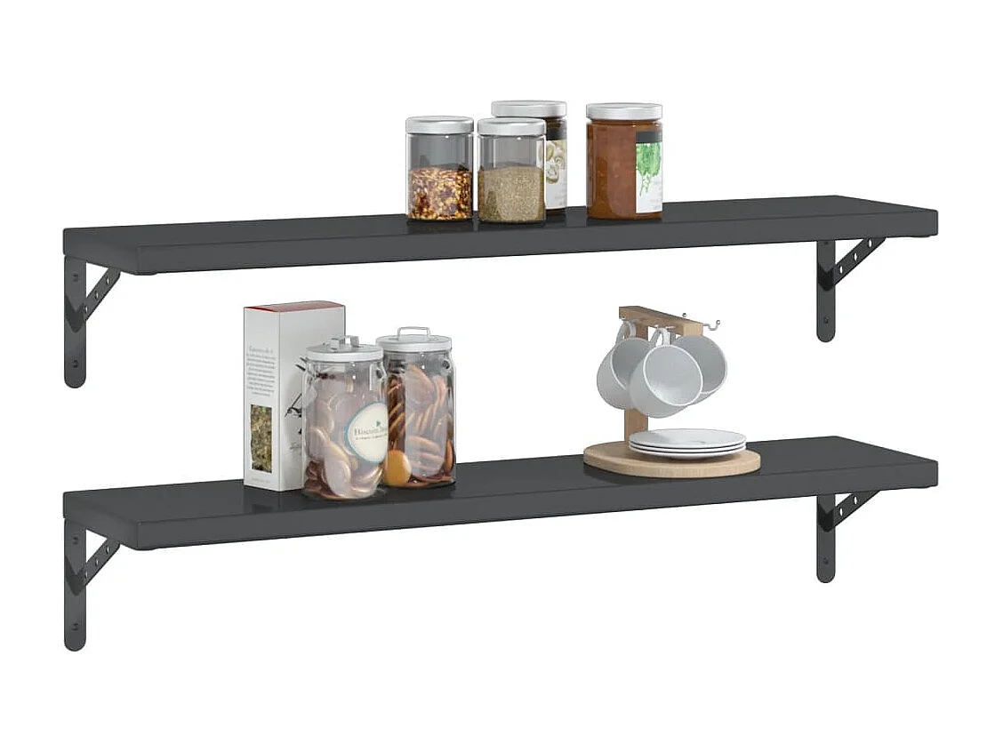 Wandschappen 2 st 100x23,5x3 cm roestvrijstaal zwart BE654626