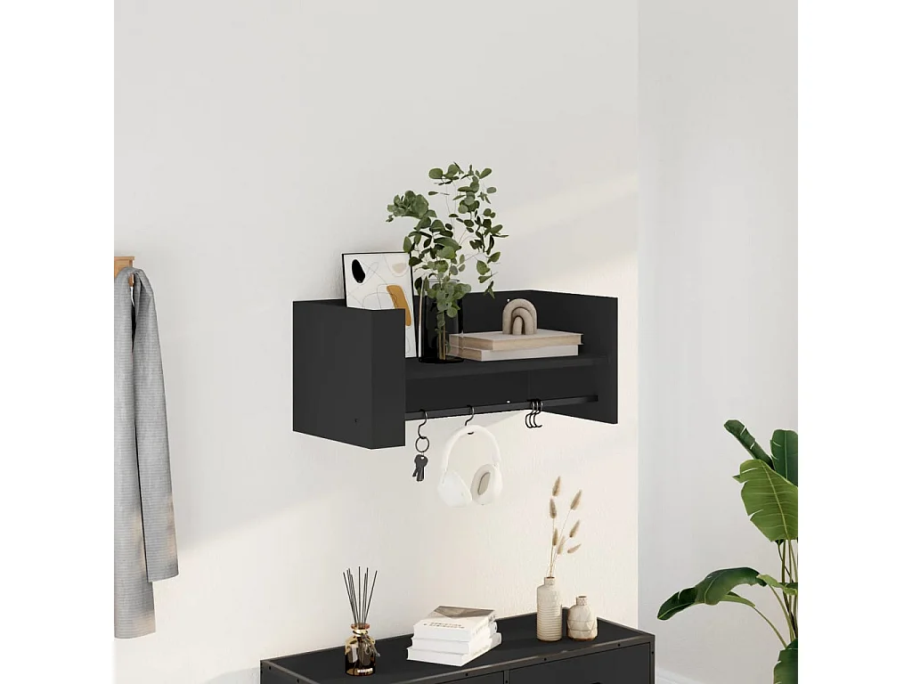 Estante de pared madera de ingeniería negro 70,5x35x30,5 cm ES232323