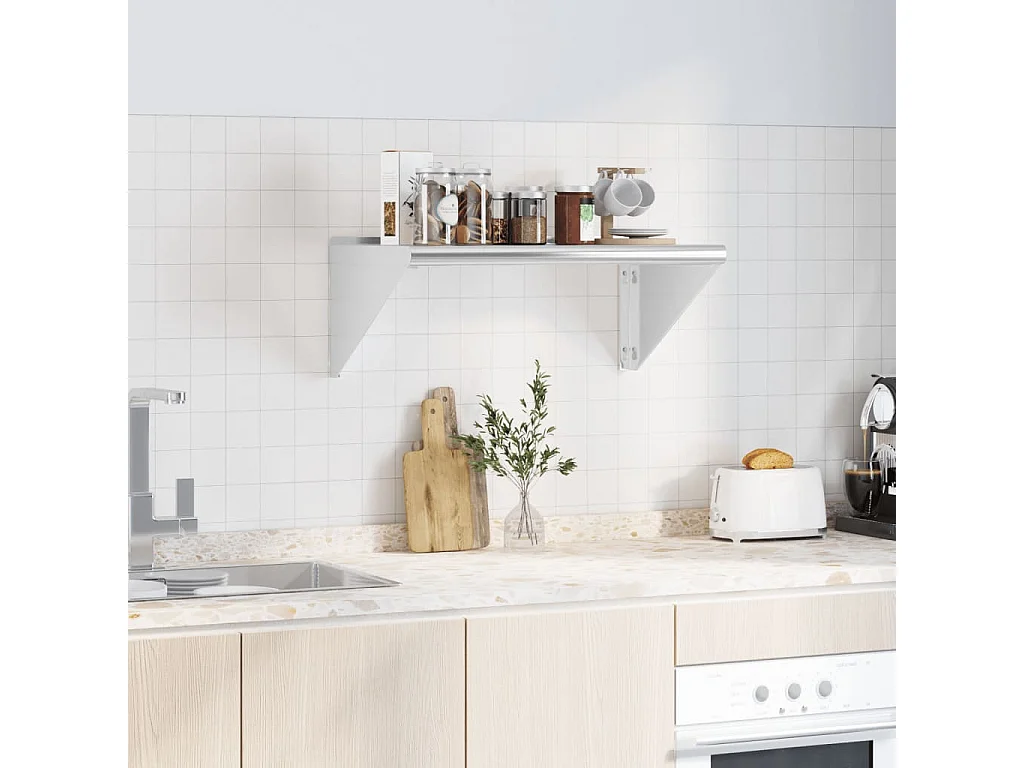Estante de pared de acero inoxidable plateado 75x45x31 cm ES942604