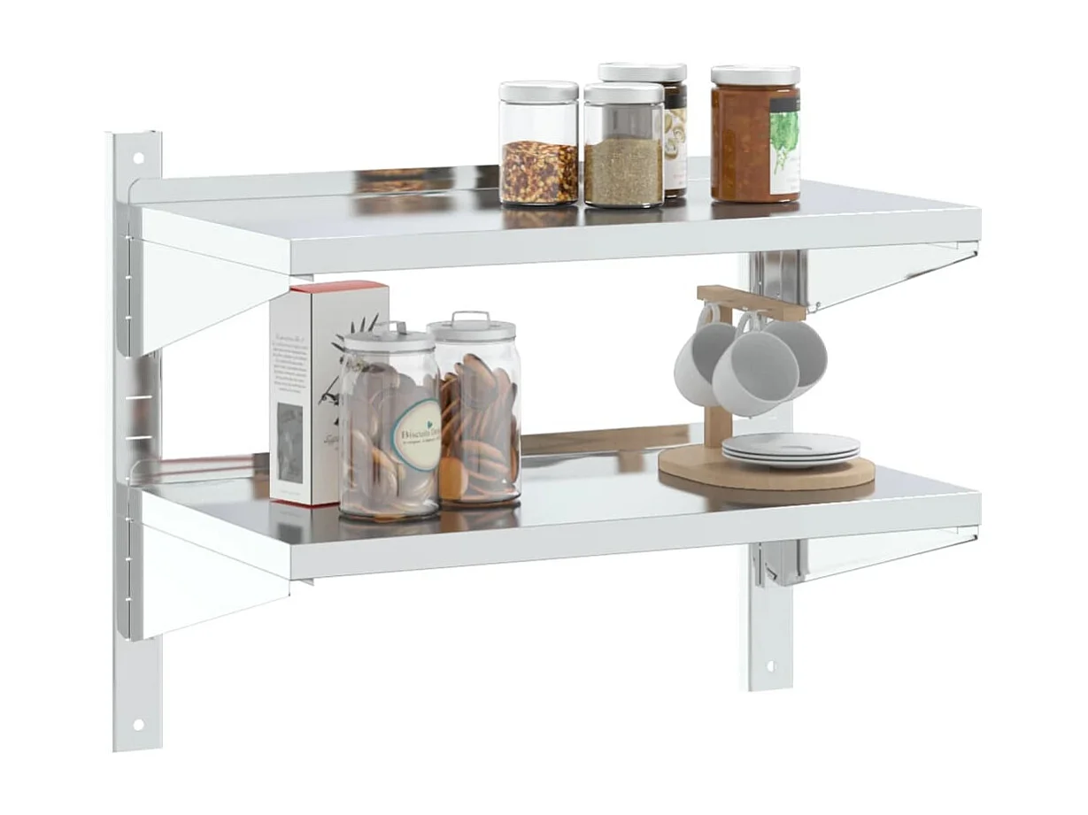 Étagère murale à 2 niveaux 75x40x60 cm argenté acier inoxydable FR384463