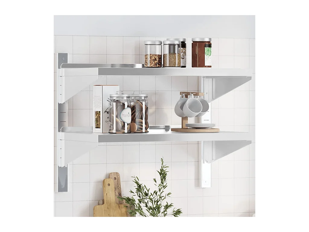 Étagère murale à 2 niveaux 75x40x60 cm argenté acier inoxydable FR384463