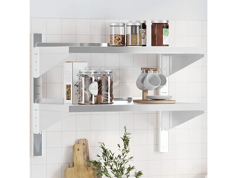 Étagère murale à 2 niveaux 75x40x60 cm argenté acier inoxydable FR384463