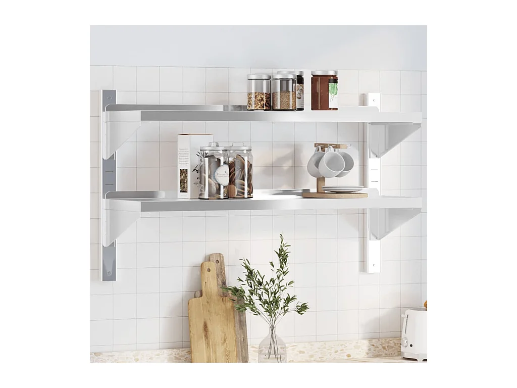 Étagère murale à 2 niveaux 100x30x60cm argenté acier inoxydable FR356595