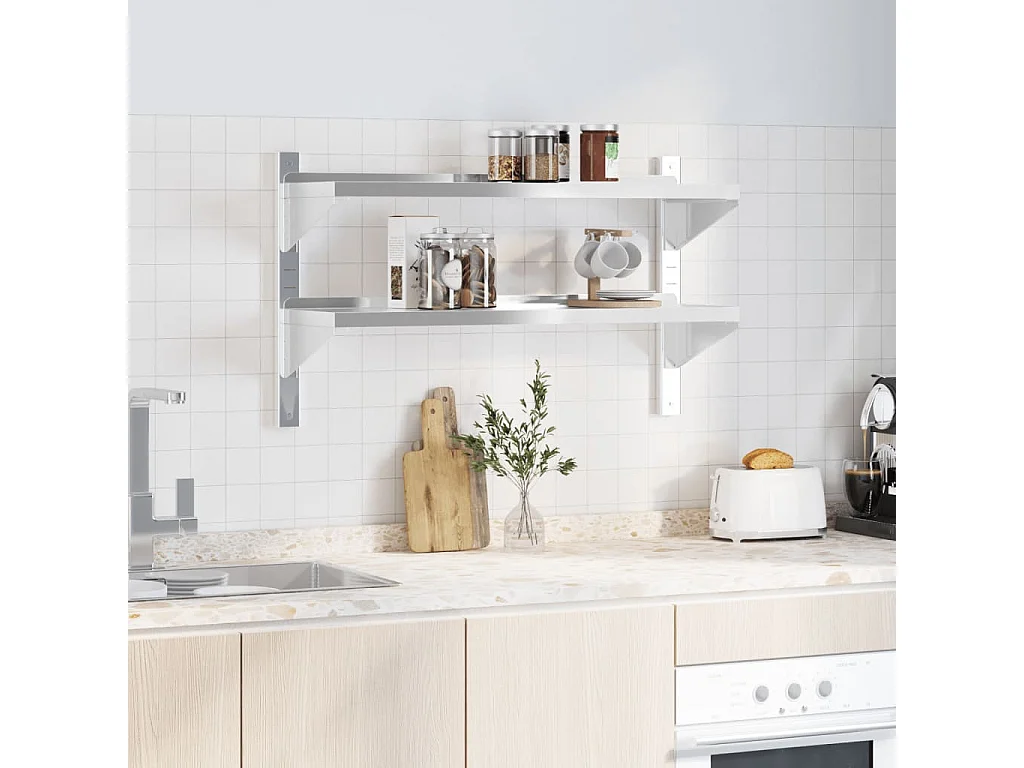 Étagère murale à 2 niveaux 100x30x60cm argenté acier inoxydable FR356595