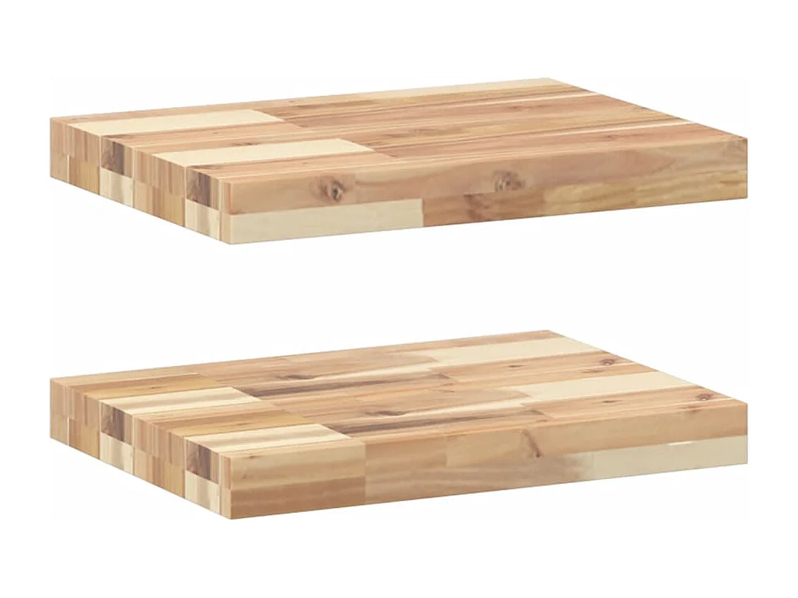 Wandschappen 2 st zwevend 60x30x4 cm onbehandeld acaciahout BE991019