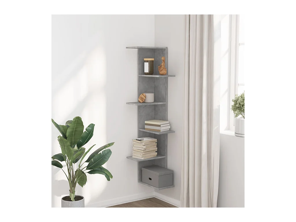 Étagère d'angle murale gris béton bois d'ingénierie FR697501