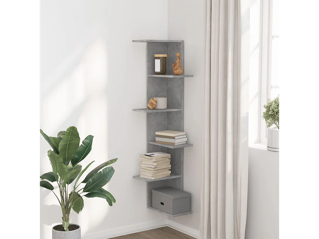 Étagère d'angle murale gris béton bois d'ingénierie FR697501