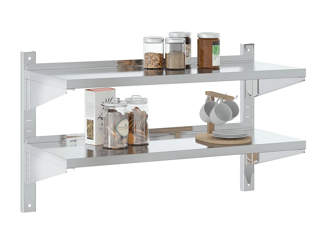 Étagère murale à 2 niveaux 100x40x60cm argenté acier inoxydable FR887585