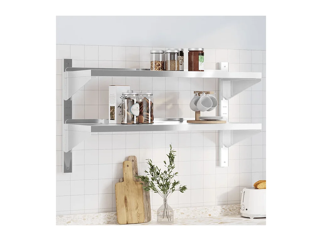Étagère murale à 2 niveaux 100x40x60cm argenté acier inoxydable FR887585