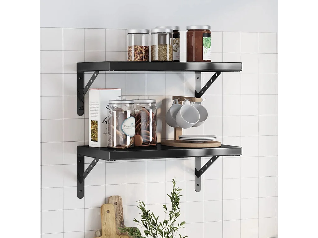Étagères murales 2 pcs 50x30x3 cm noir acier inoxydable FR473212