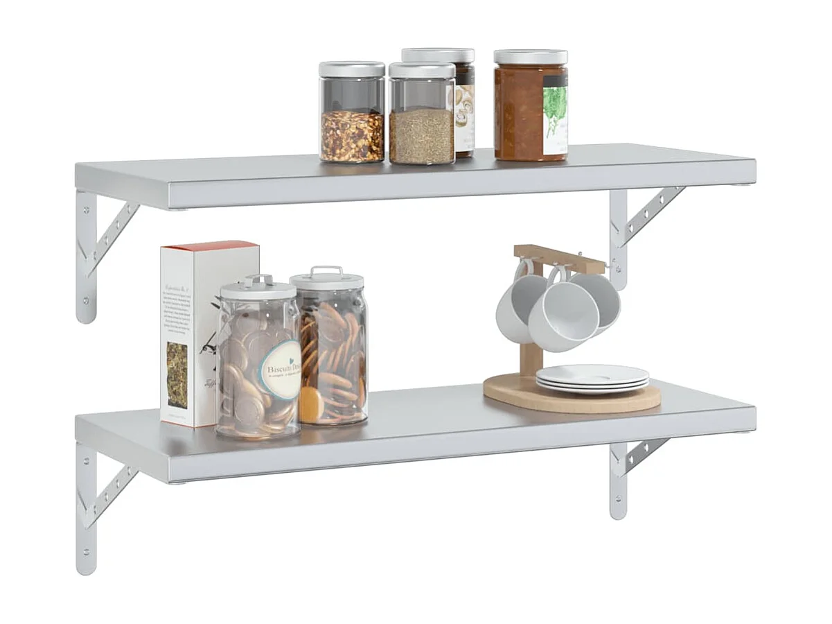 Wandschappen 2 st 75x30 cm roestvrijstaal zilverkleurig BE992378