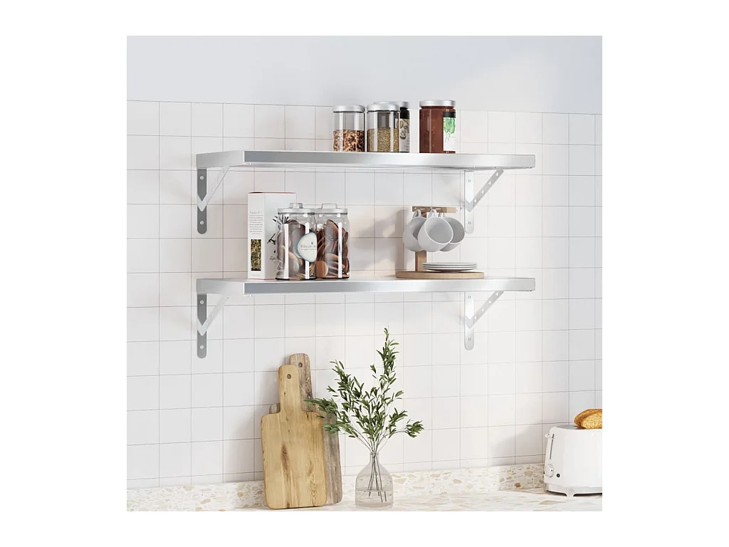 Étagères murales 2 pcs 75x30 cm argenté acier inoxydable FR634251