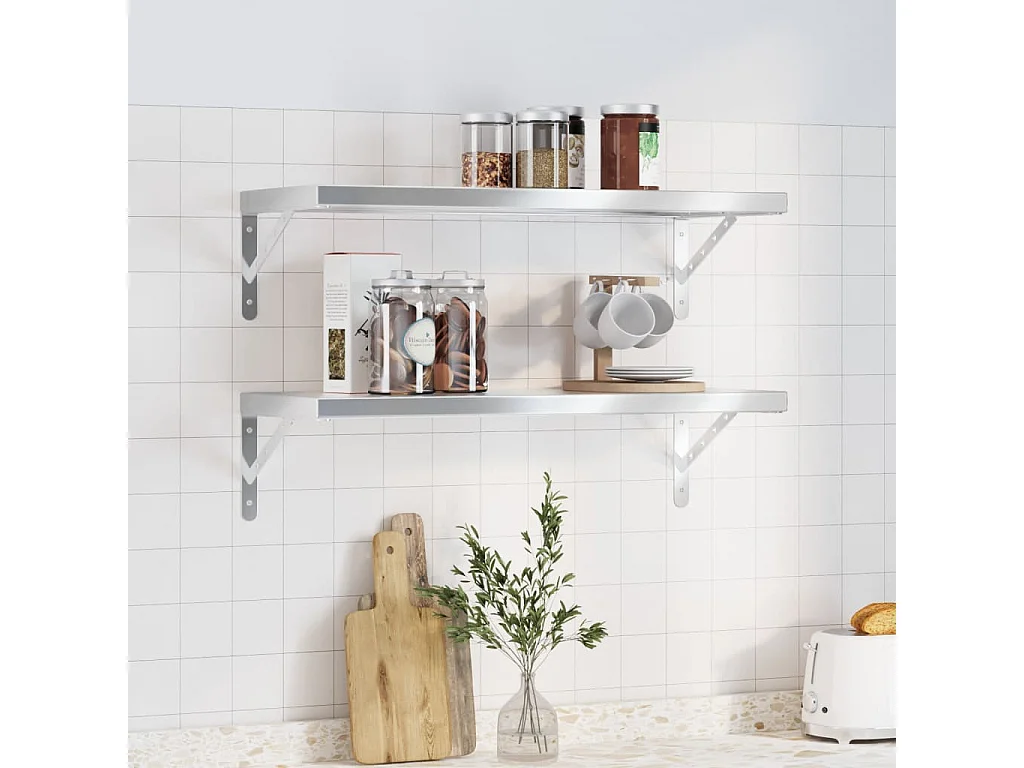 Étagères murales 2 pcs 75x30 cm argenté acier inoxydable FR634251