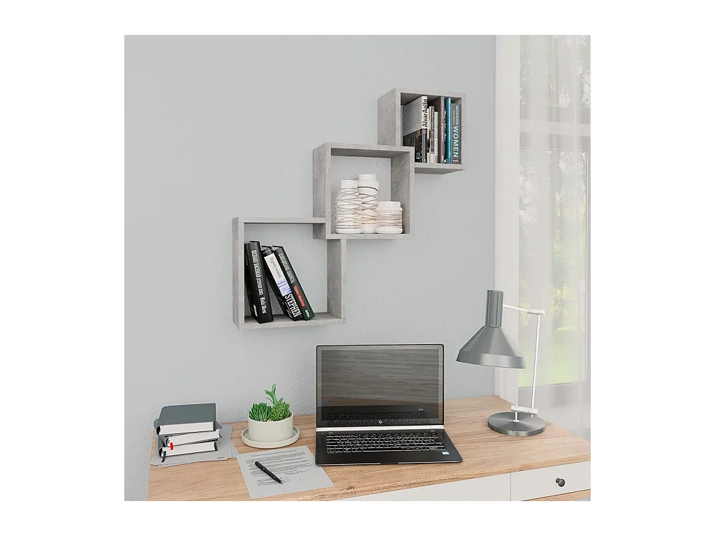 Étagères murales cubiques gris béton 68x15x68cm bois ingénierie FR479426