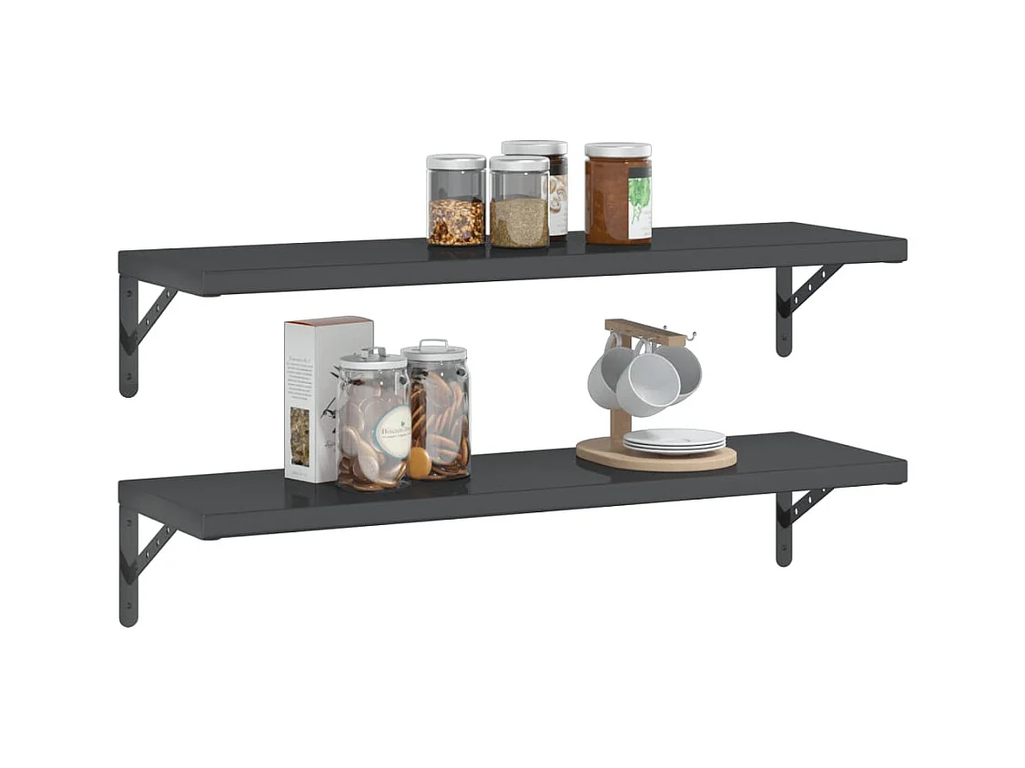 Wandschappen 2 st 100x30 cm roestvrijstaal zwart BE854630