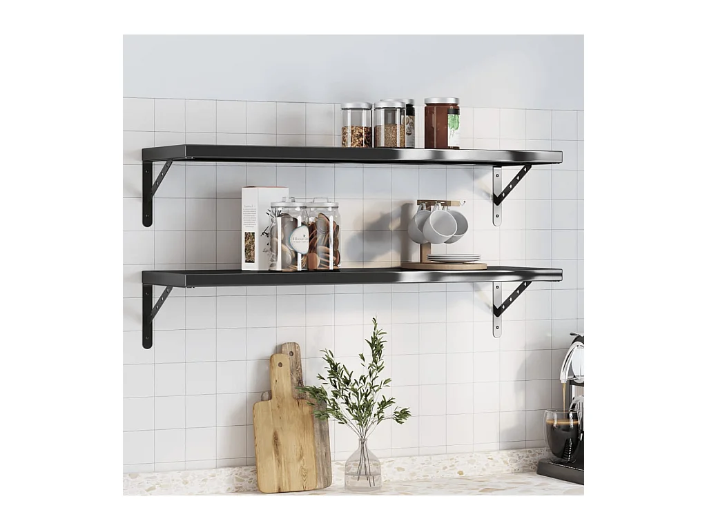 Wandschappen 2 st 100x30 cm roestvrijstaal zwart BE854630