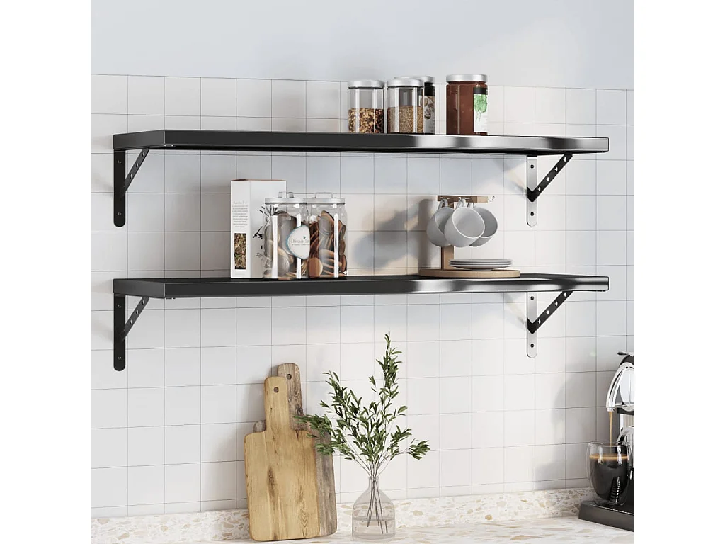 Wandschappen 2 st 100x30 cm roestvrijstaal zwart BE854630