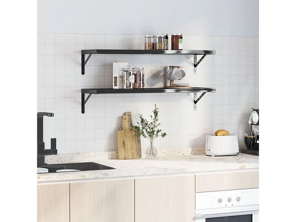 Wandschappen 2 st 100x30 cm roestvrijstaal zwart BE854630