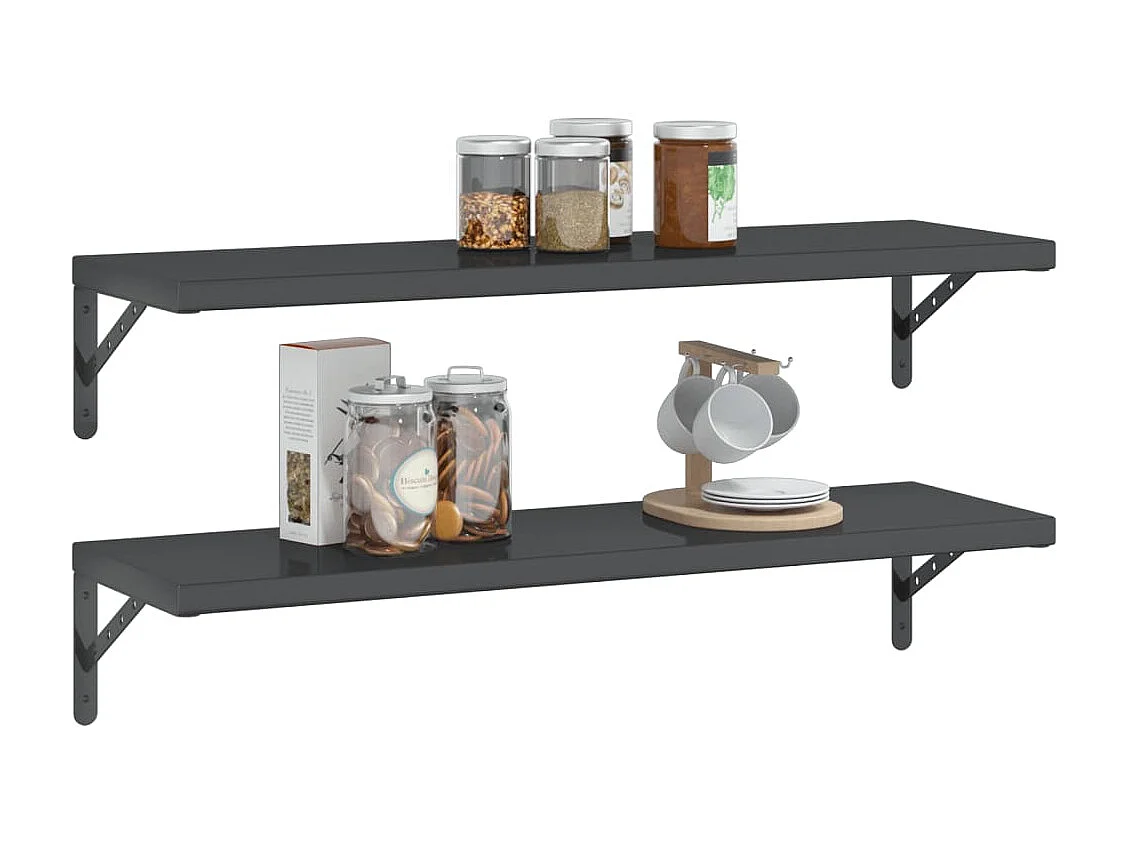 Wandschappen 2 st 100x30 cm roestvrijstaal zwart BE854630