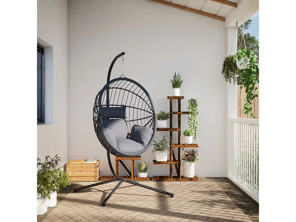 Hangstoel met standaard rattan en staal grijs BE108664