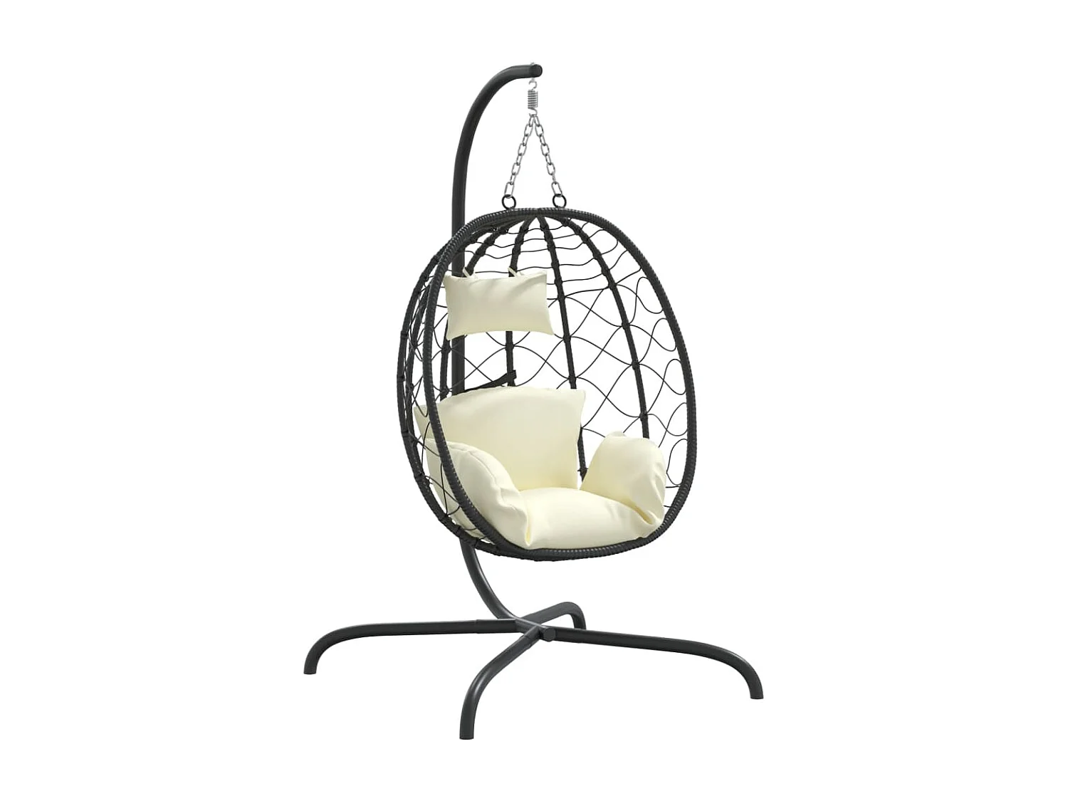 Silla colgante huevo acero ratán sintético cojín blanco crema ES637606