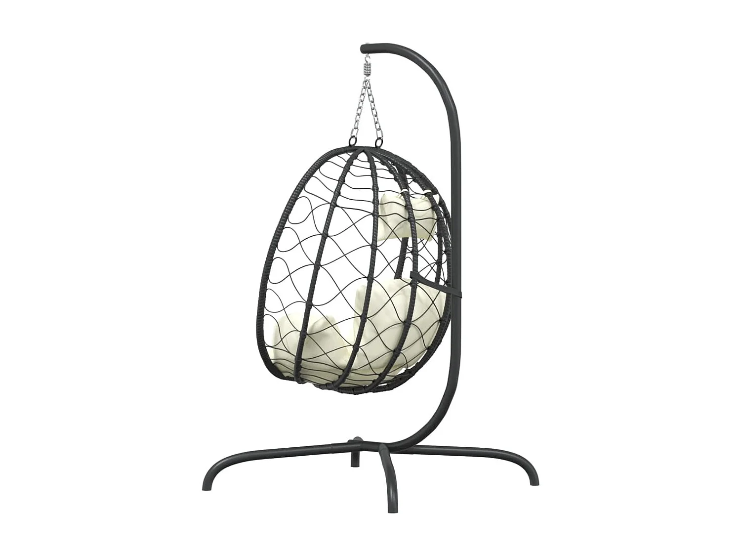 Silla colgante huevo acero ratán sintético cojín blanco crema ES637606