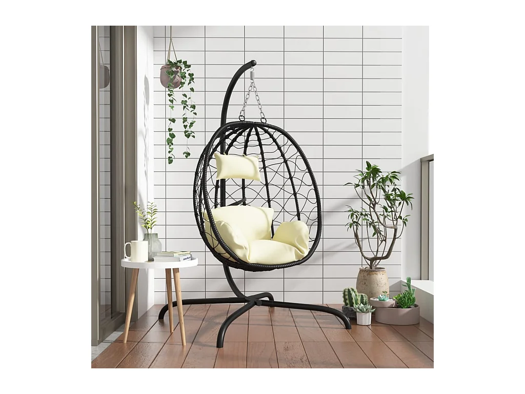 Fauteuil suspendue en forme d'œuf avec coussin blanc crème FR434110