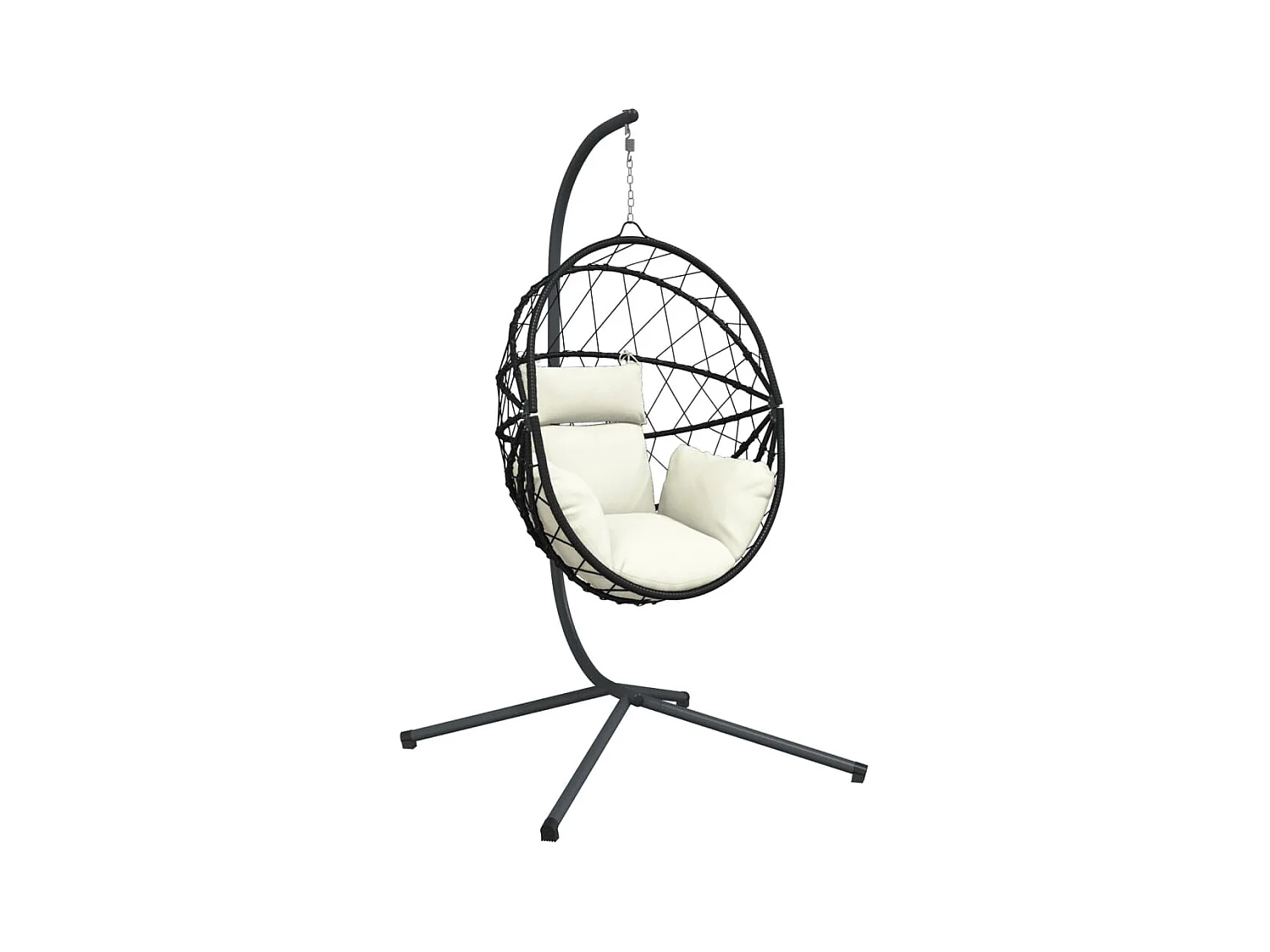 Fauteuil suspendue en forme d'œuf et support beige rotin et acier FR771852