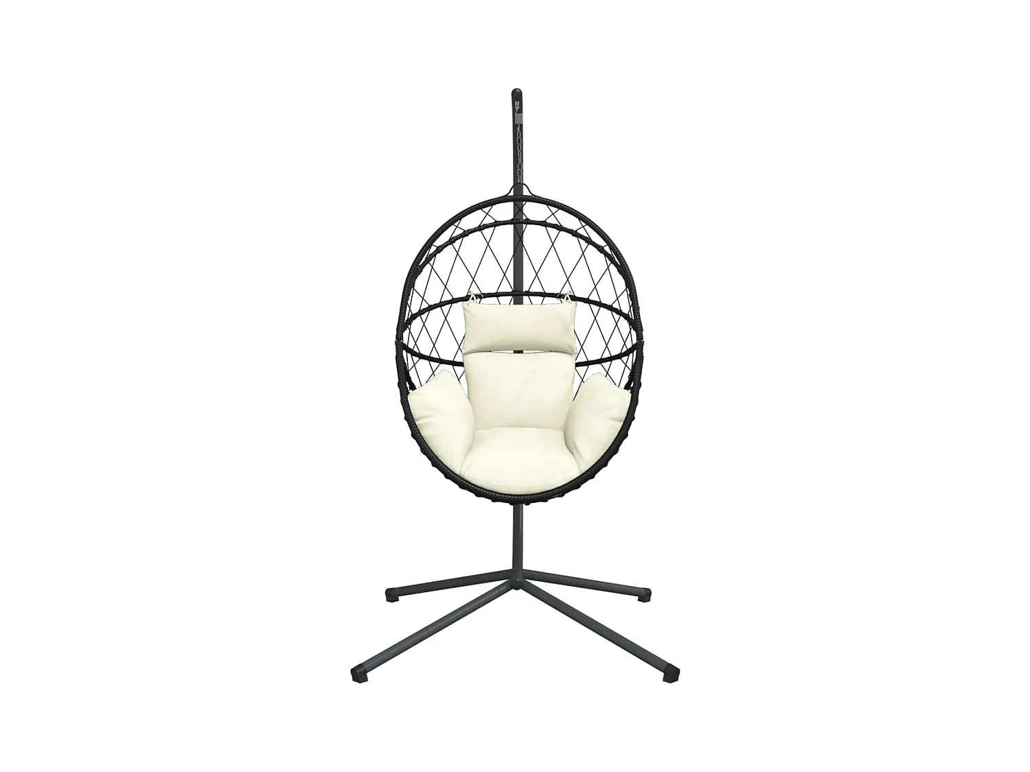 Fauteuil suspendue en forme d'œuf et support beige rotin et acier FR771852
